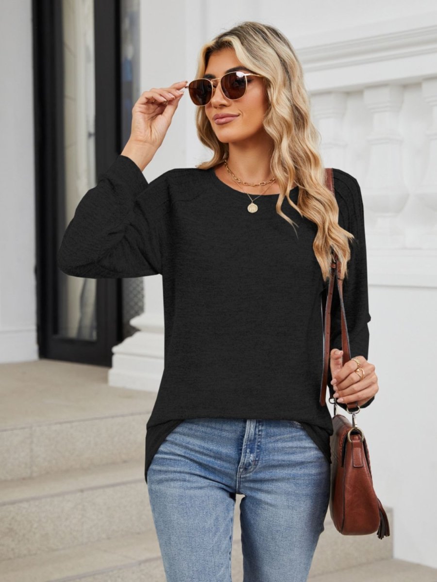 Round Neck Long Sleeve T-Shirt - Top