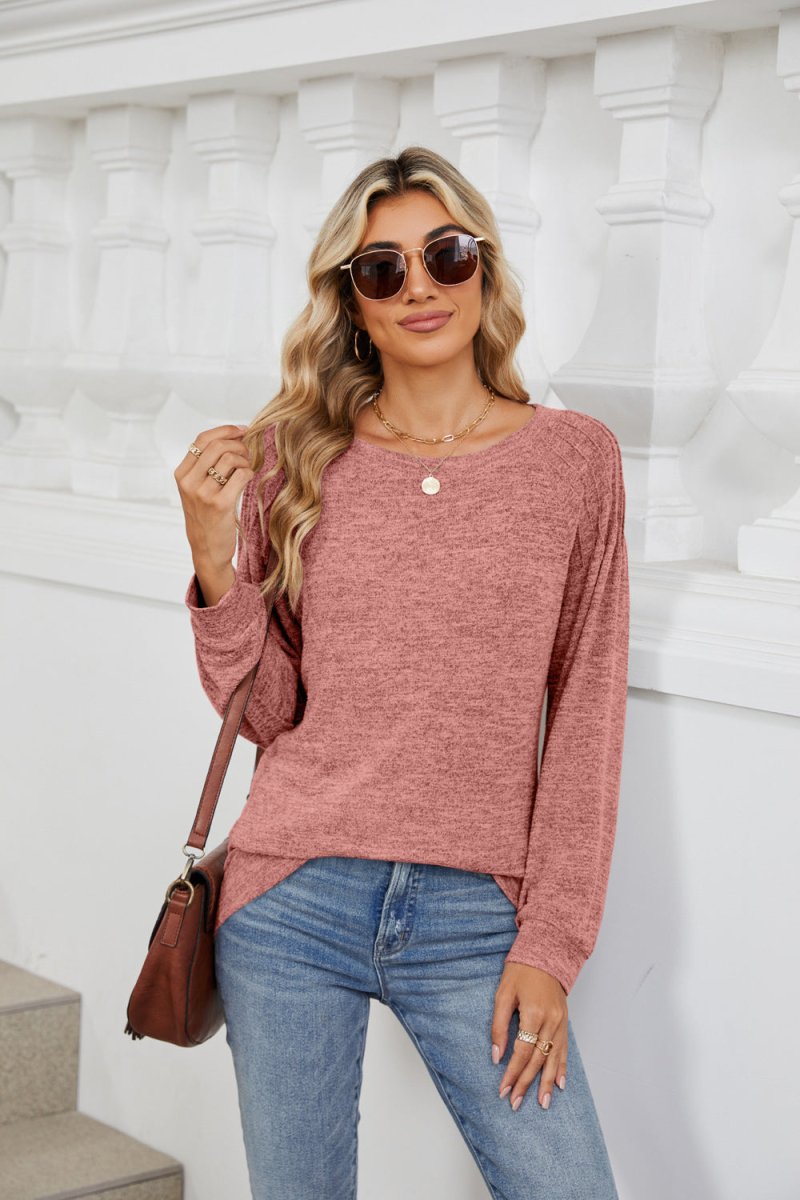 Round Neck Long Sleeve T-Shirt - Top