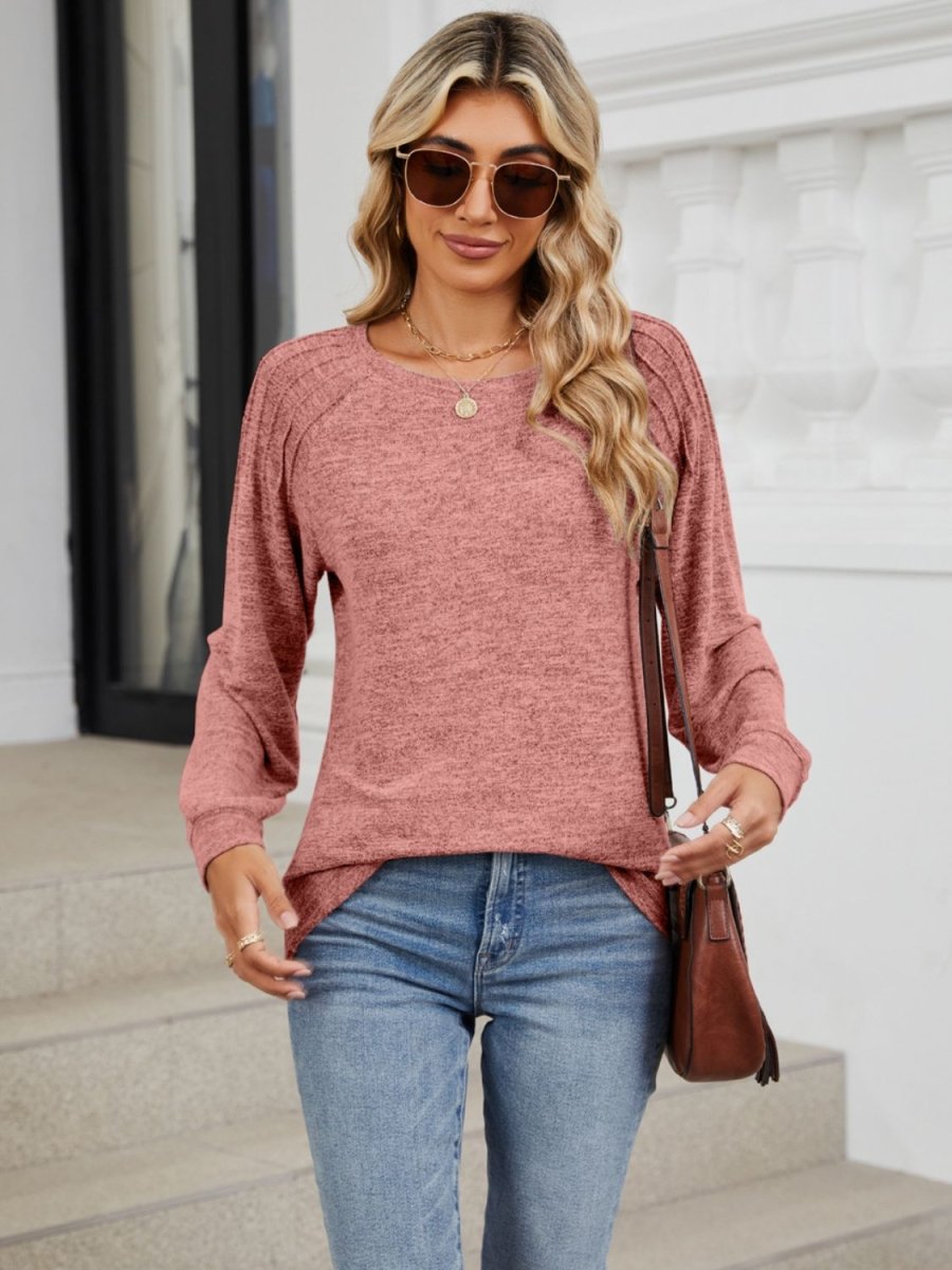 Round Neck Long Sleeve T-Shirt - Top