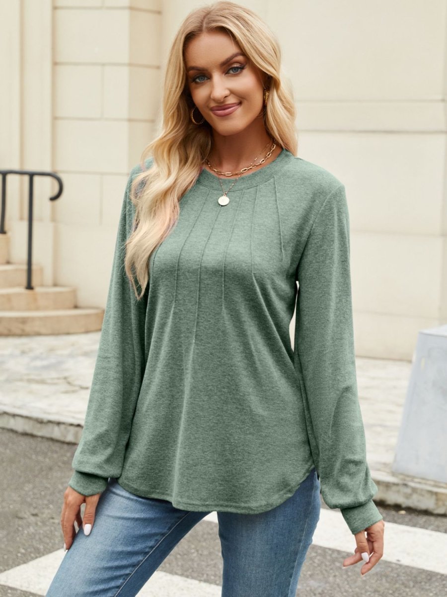 Round Neck Long Sleeve T-Shirt - Top