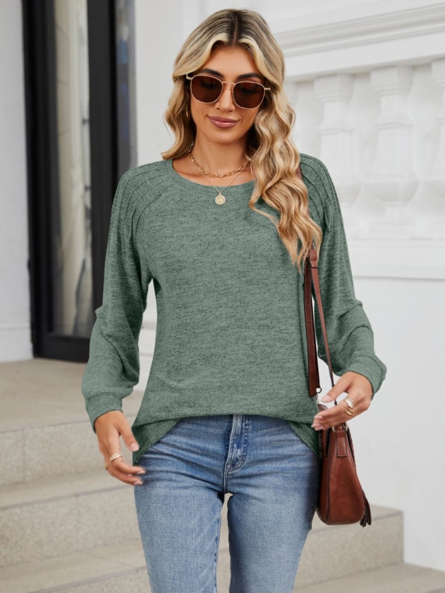 Round Neck Long Sleeve T-Shirt - Top