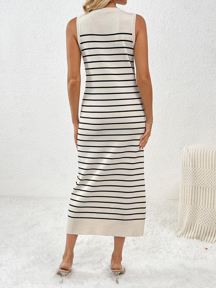 Round Neck Sleeve Midi Knit Dress - Sweater Dress