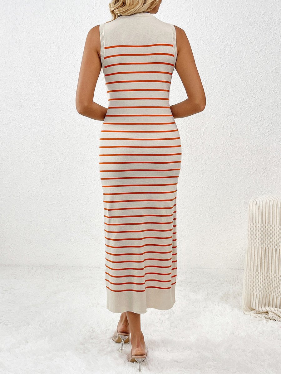 Round Neck Sleeve Midi Knit Dress - Sweater Dress