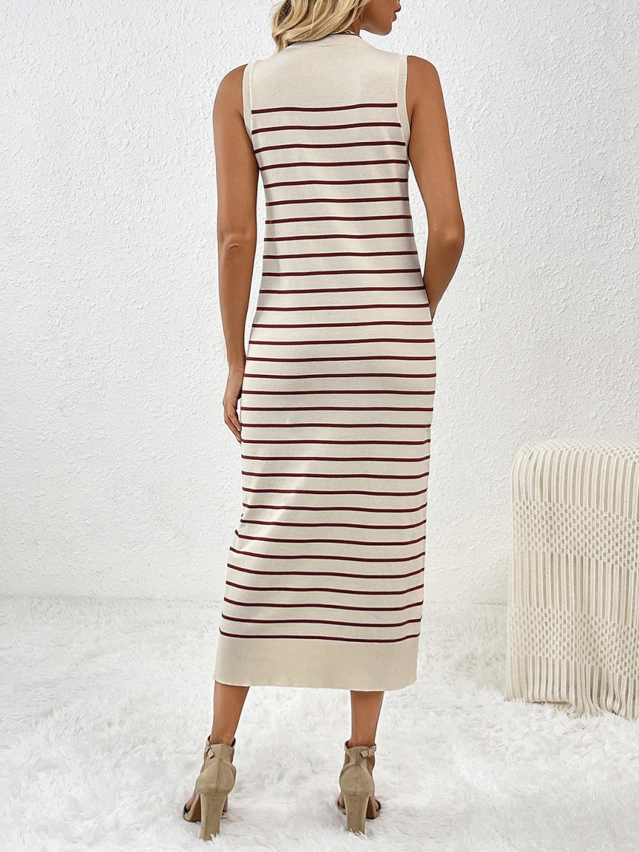 Round Neck Sleeve Midi Knit Dress - Sweater Dress