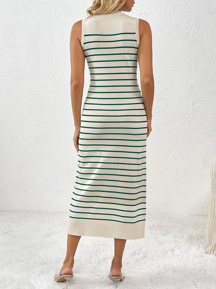 Round Neck Sleeve Midi Knit Dress - Sweater Dress