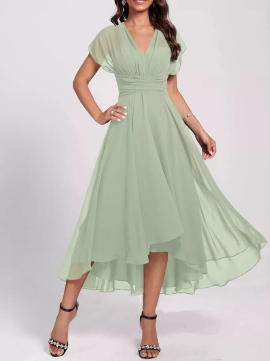 Ruched A - Line Midi Dress - 