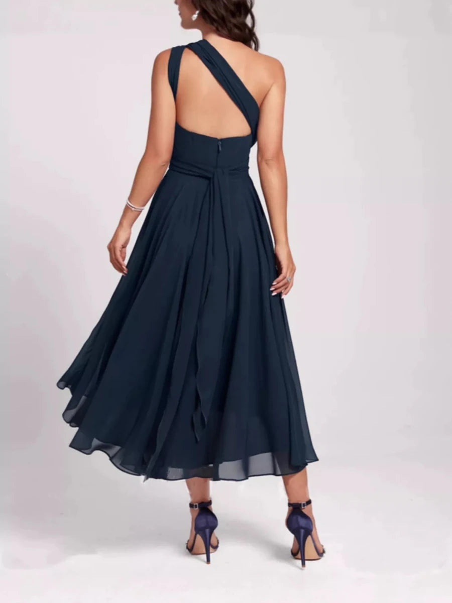 Ruched A - Line Midi Dress - 