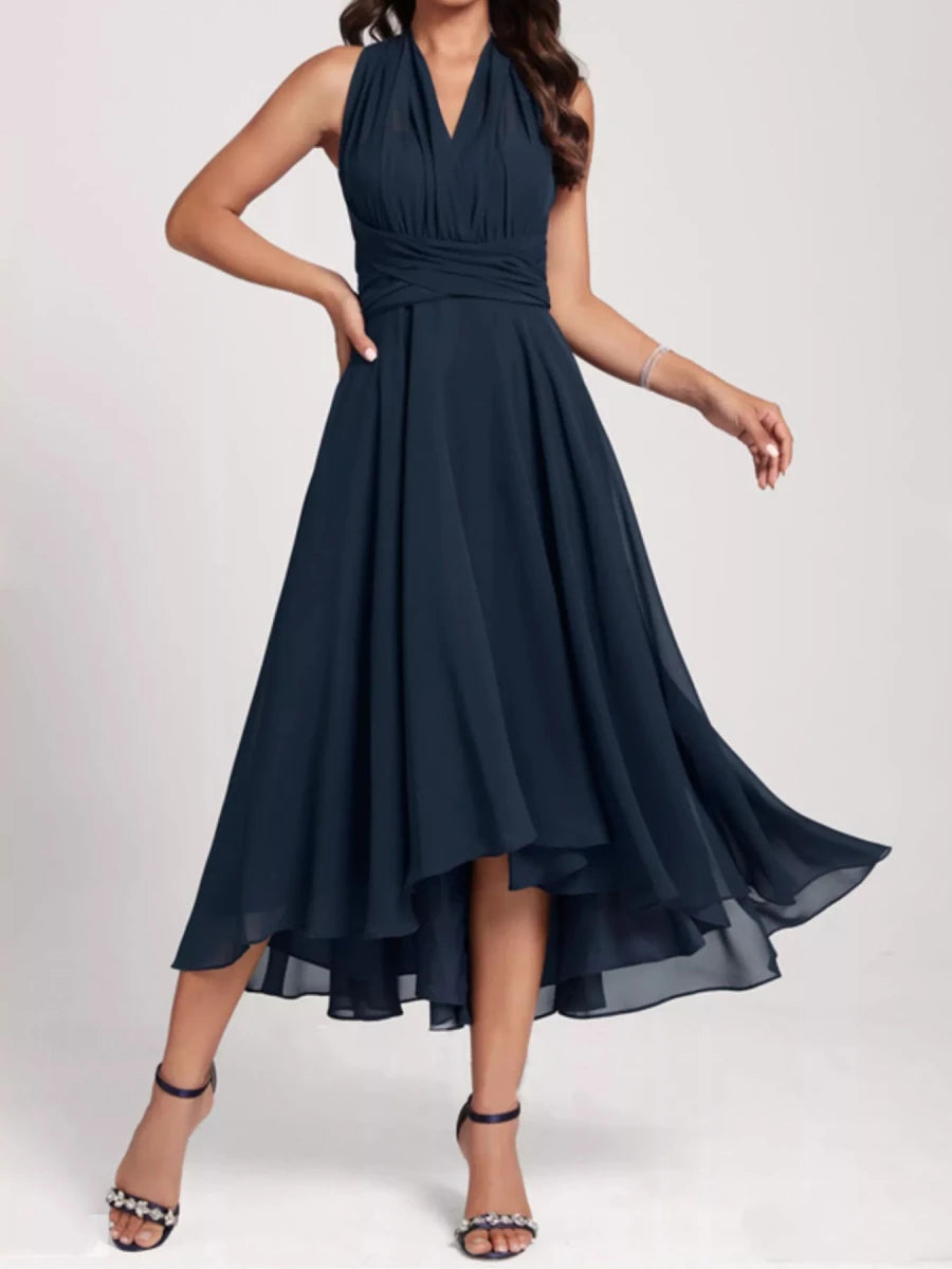 Ruched A - Line Midi Dress - 