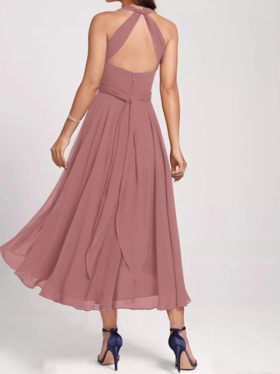 Ruched A - Line Midi Dress - 