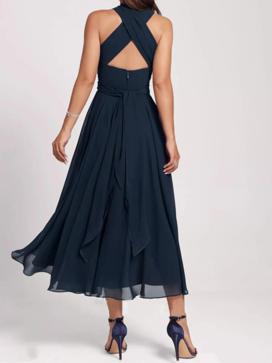 Ruched A - Line Midi Dress - 