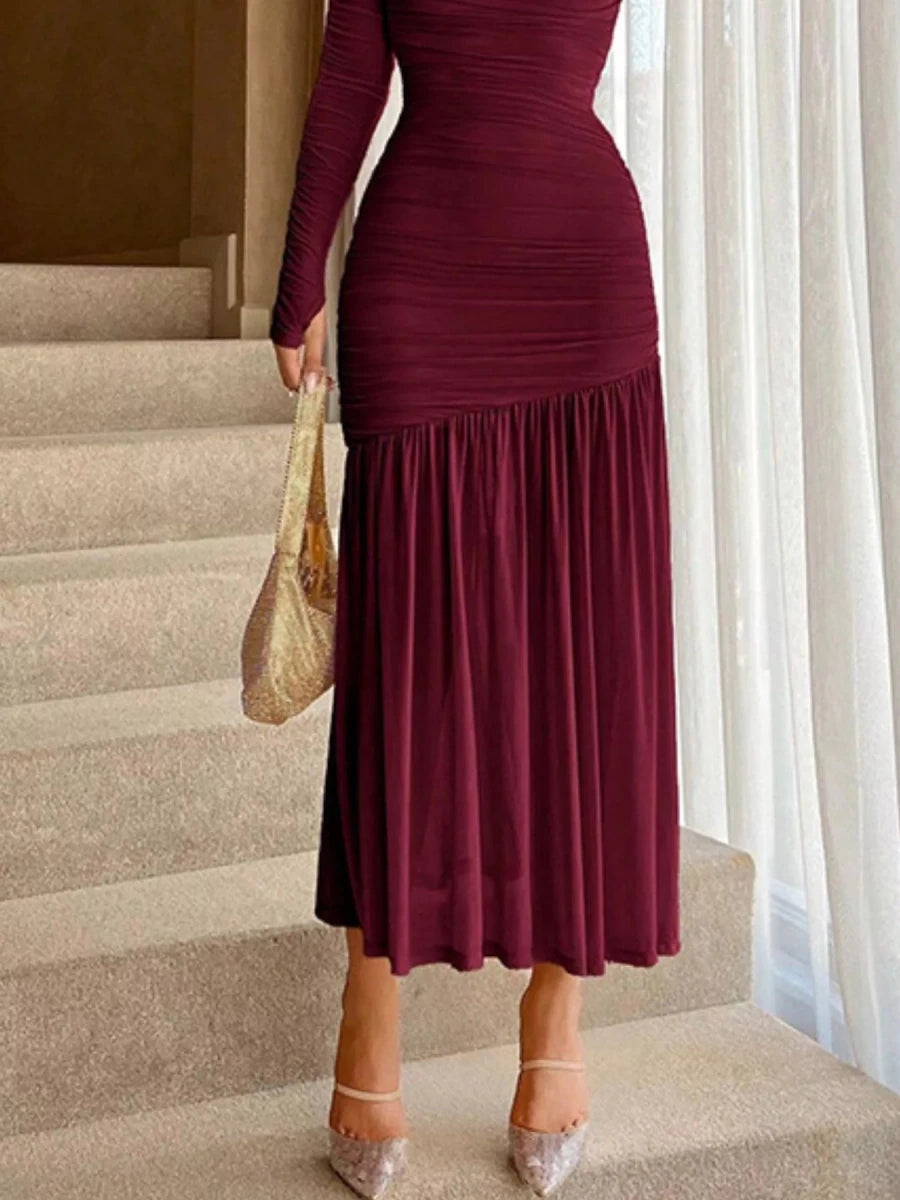 Ruched Bodycon Midi Dress - 