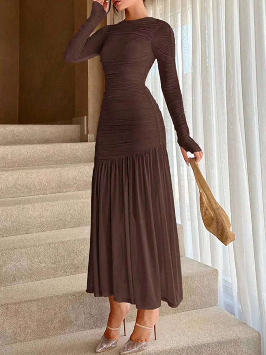 Ruched Bodycon Midi Dress - 
