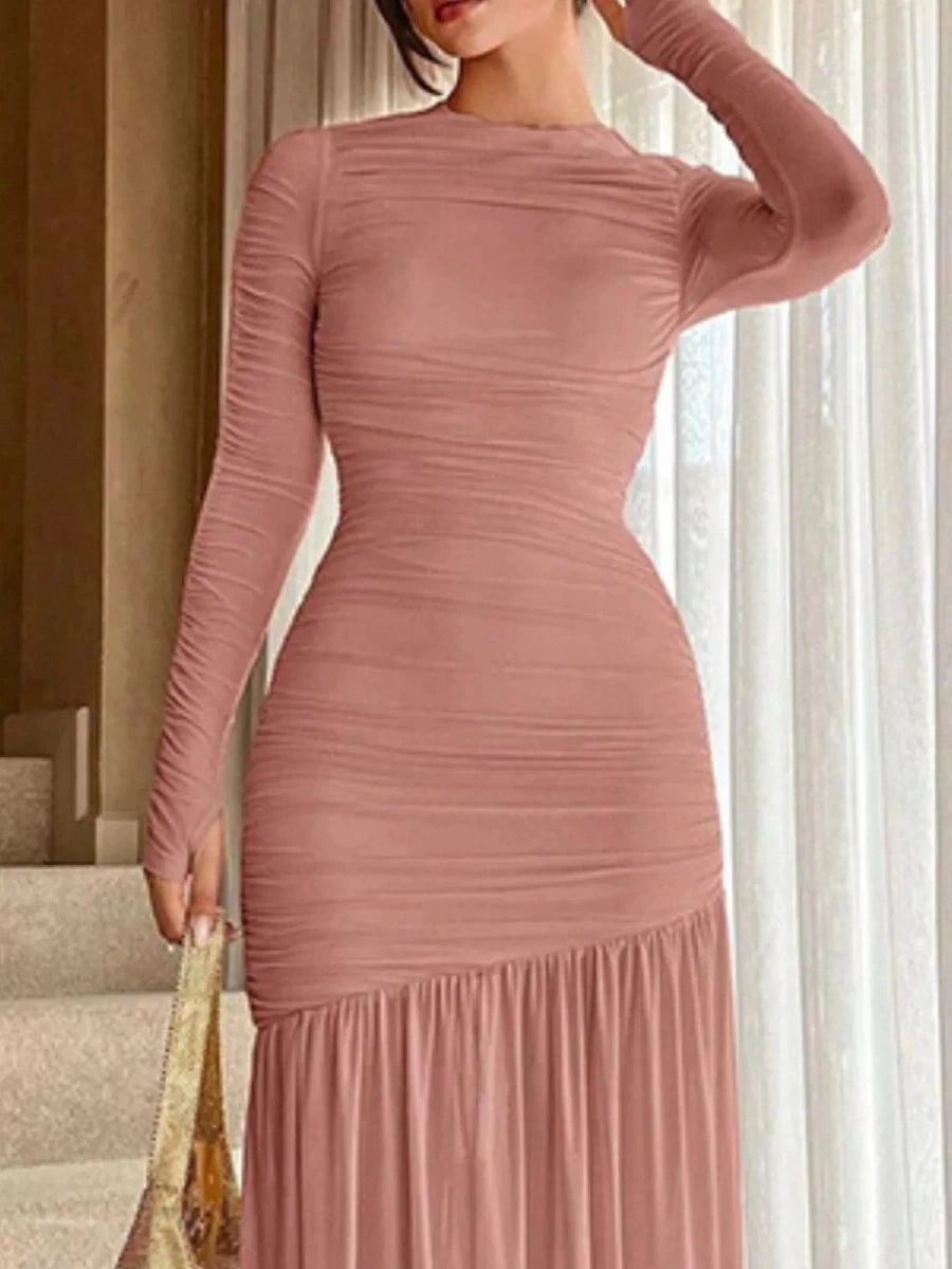 Ruched Bodycon Midi Dress - 