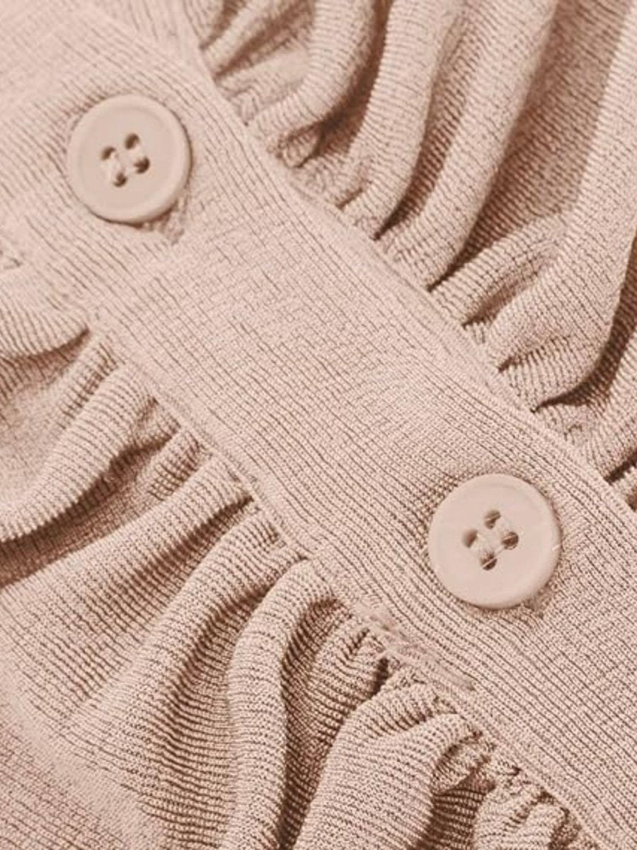 Ruched Button Up Long Sleeve T-Shirt - Top