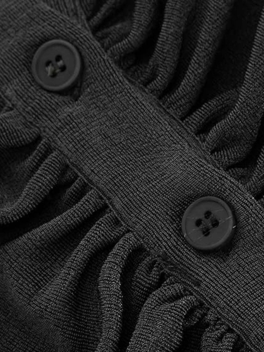 Ruched Button Up Long Sleeve T-Shirt - Top