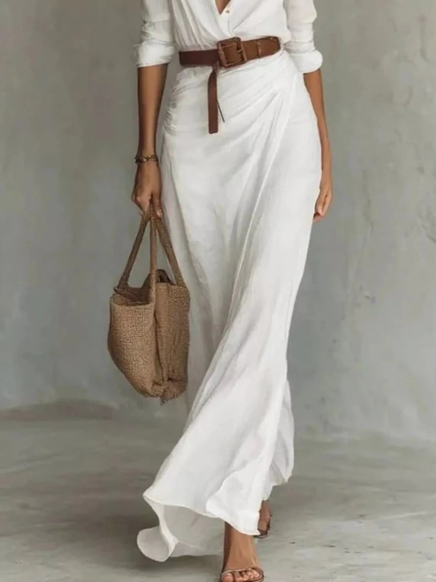 Ruched Long Sleeve Maxi Dress - 