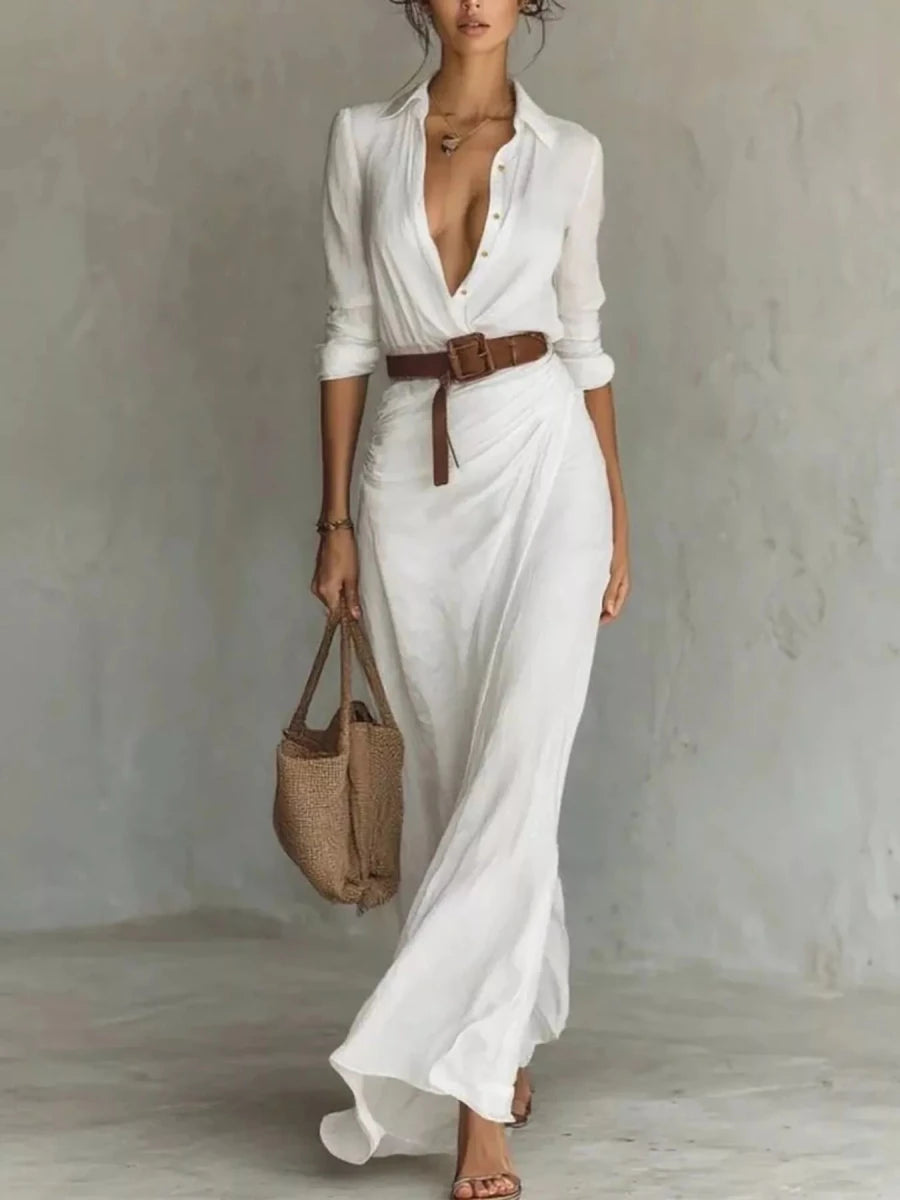 Ruched Long Sleeve Maxi Dress - 