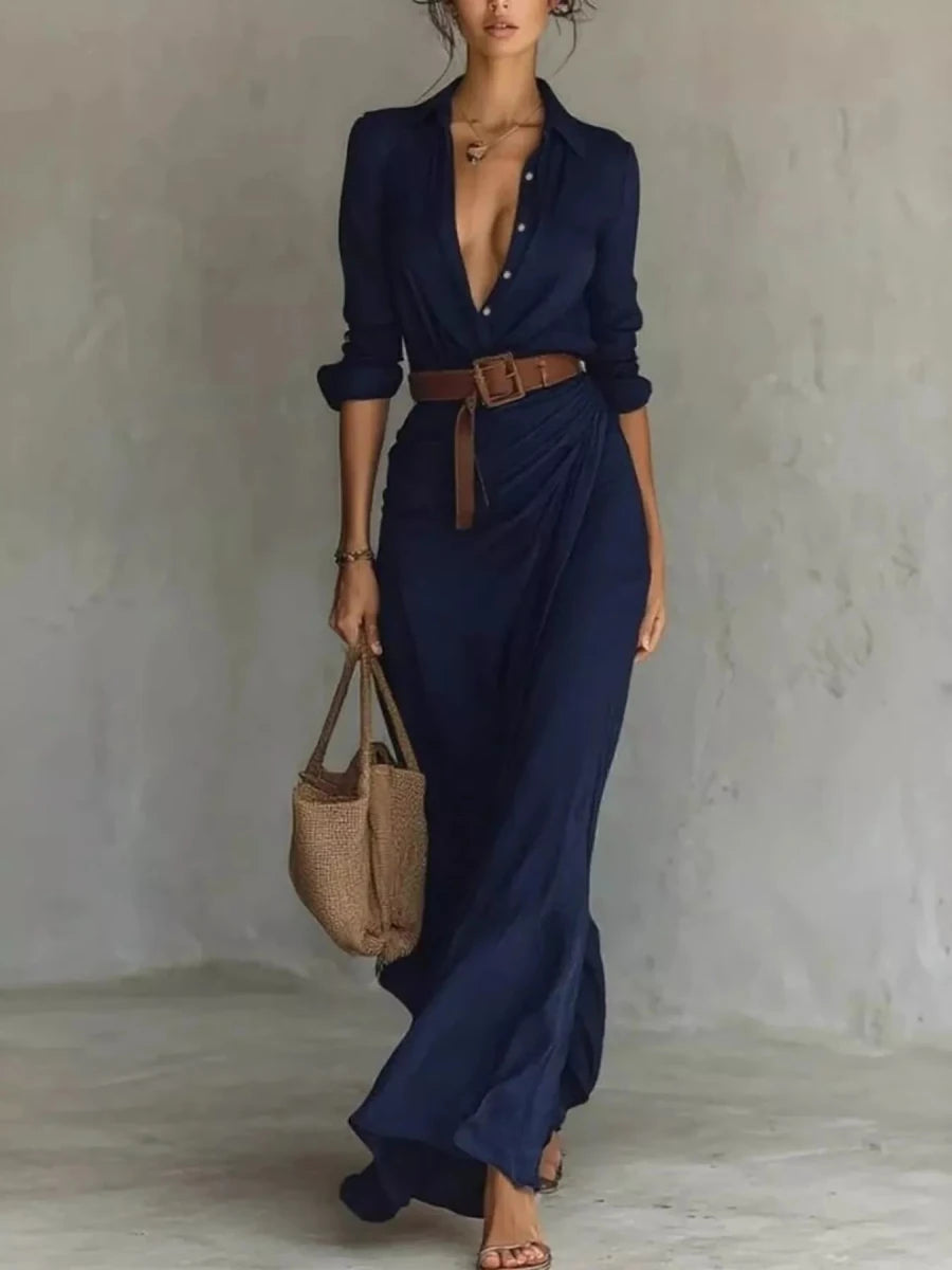 Ruched Long Sleeve Maxi Dress - 