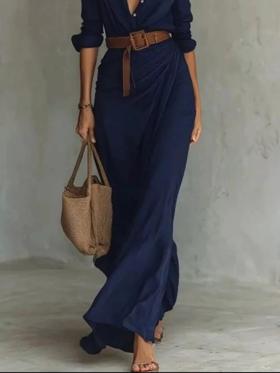 Ruched Long Sleeve Maxi Dress - 