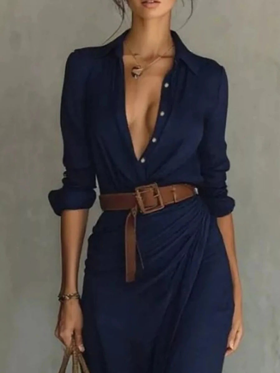 Ruched Long Sleeve Maxi Dress - 