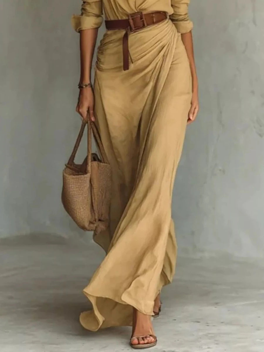 Ruched Long Sleeve Maxi Dress - 