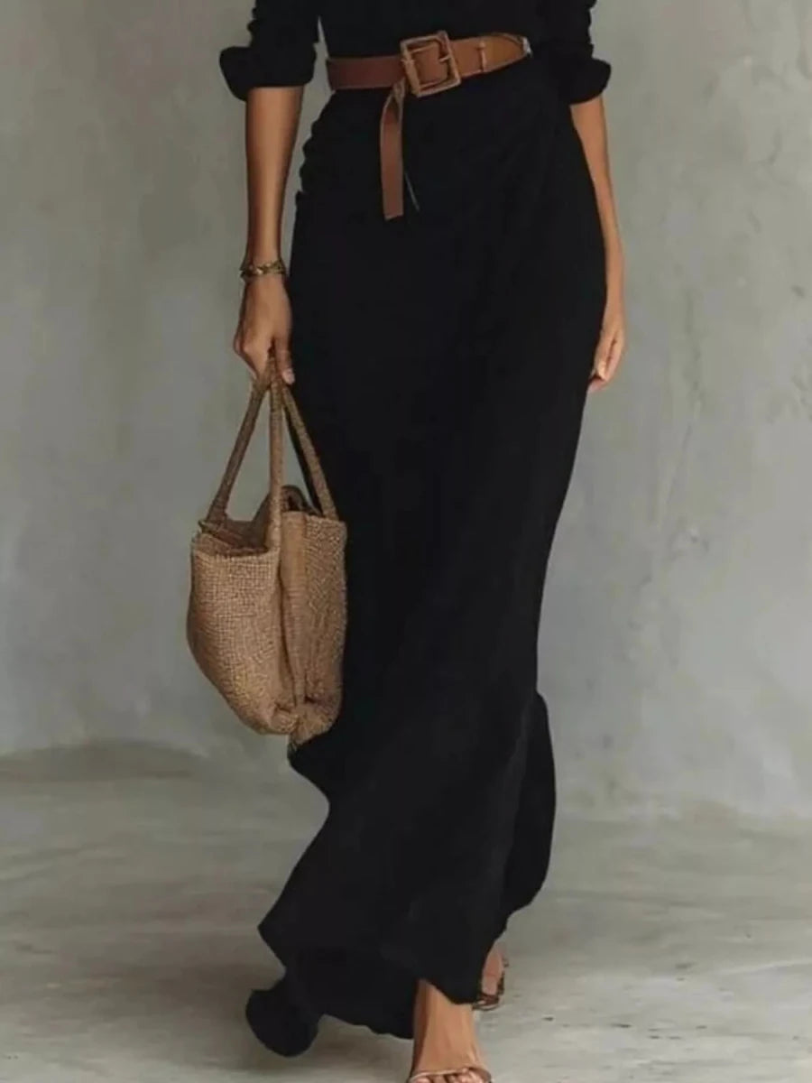 Ruched Long Sleeve Maxi Dress - 