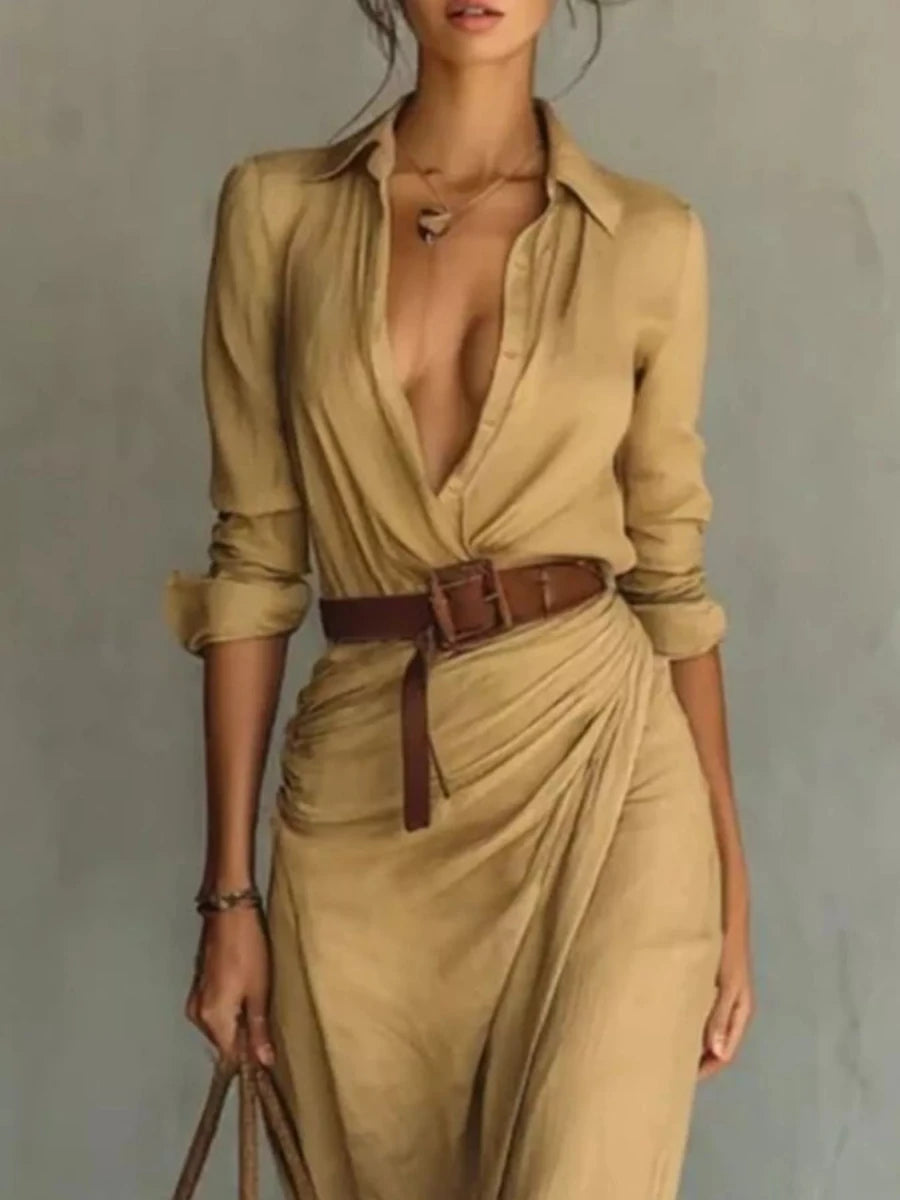 Ruched Long Sleeve Maxi Dress - 