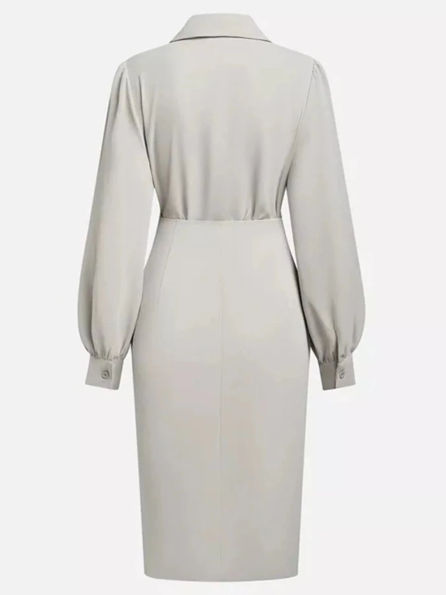 Ruched Midi Shirt Dress Side Slit - 