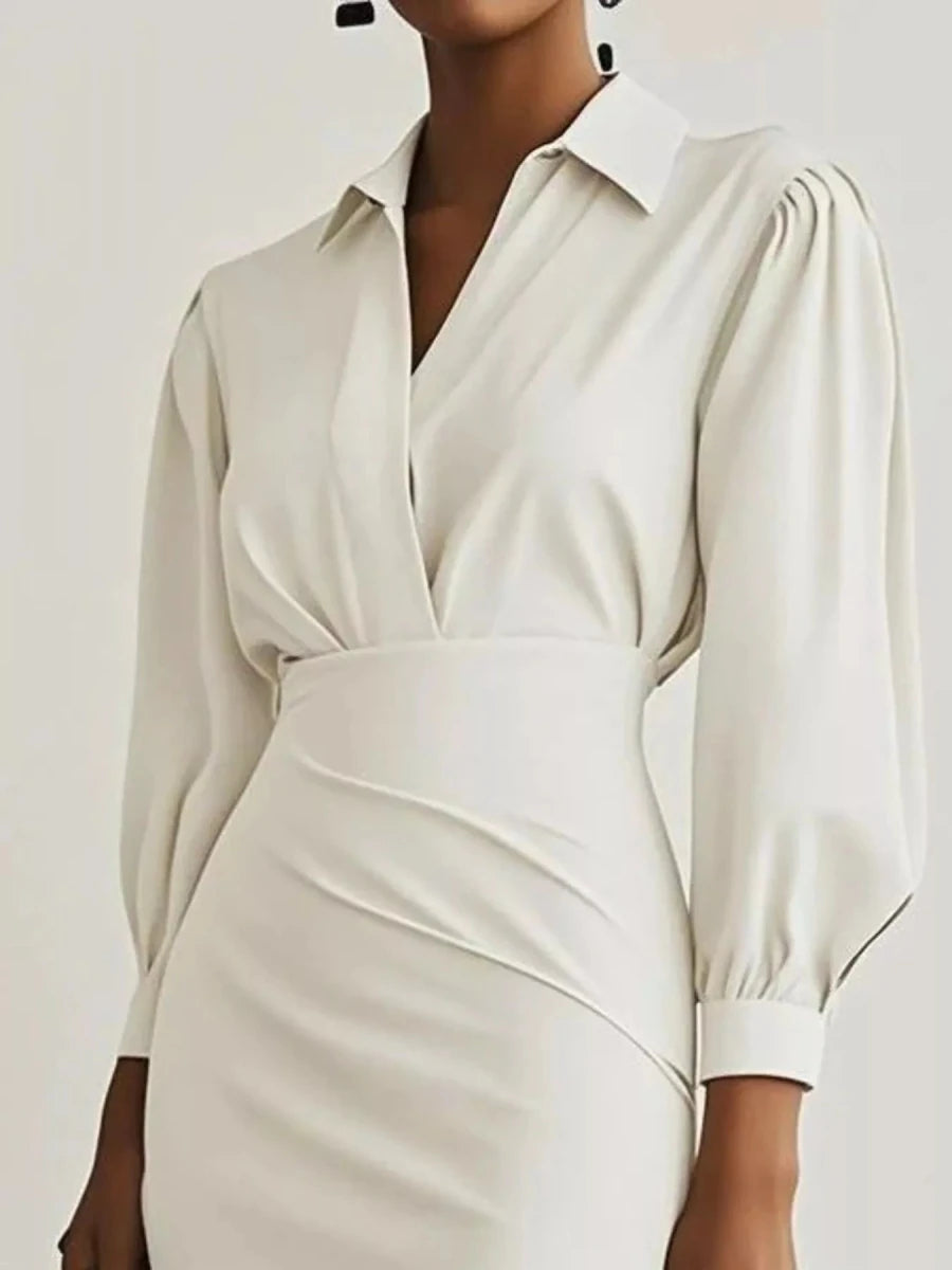Ruched Midi Shirt Dress Side Slit - 