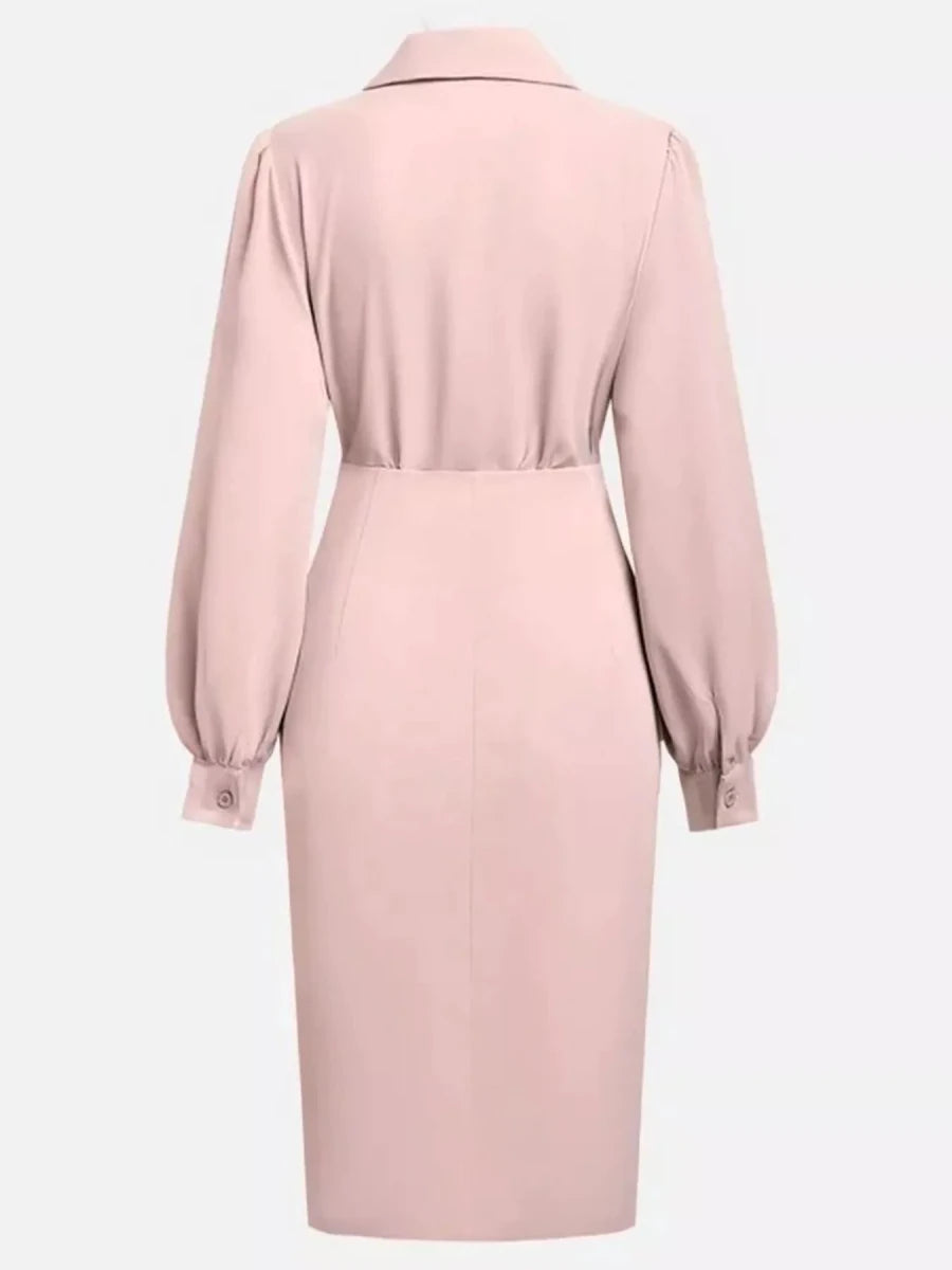 Ruched Midi Shirt Dress Side Slit - 