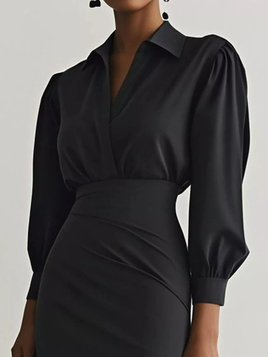 Ruched Midi Shirt Dress Side Slit - 