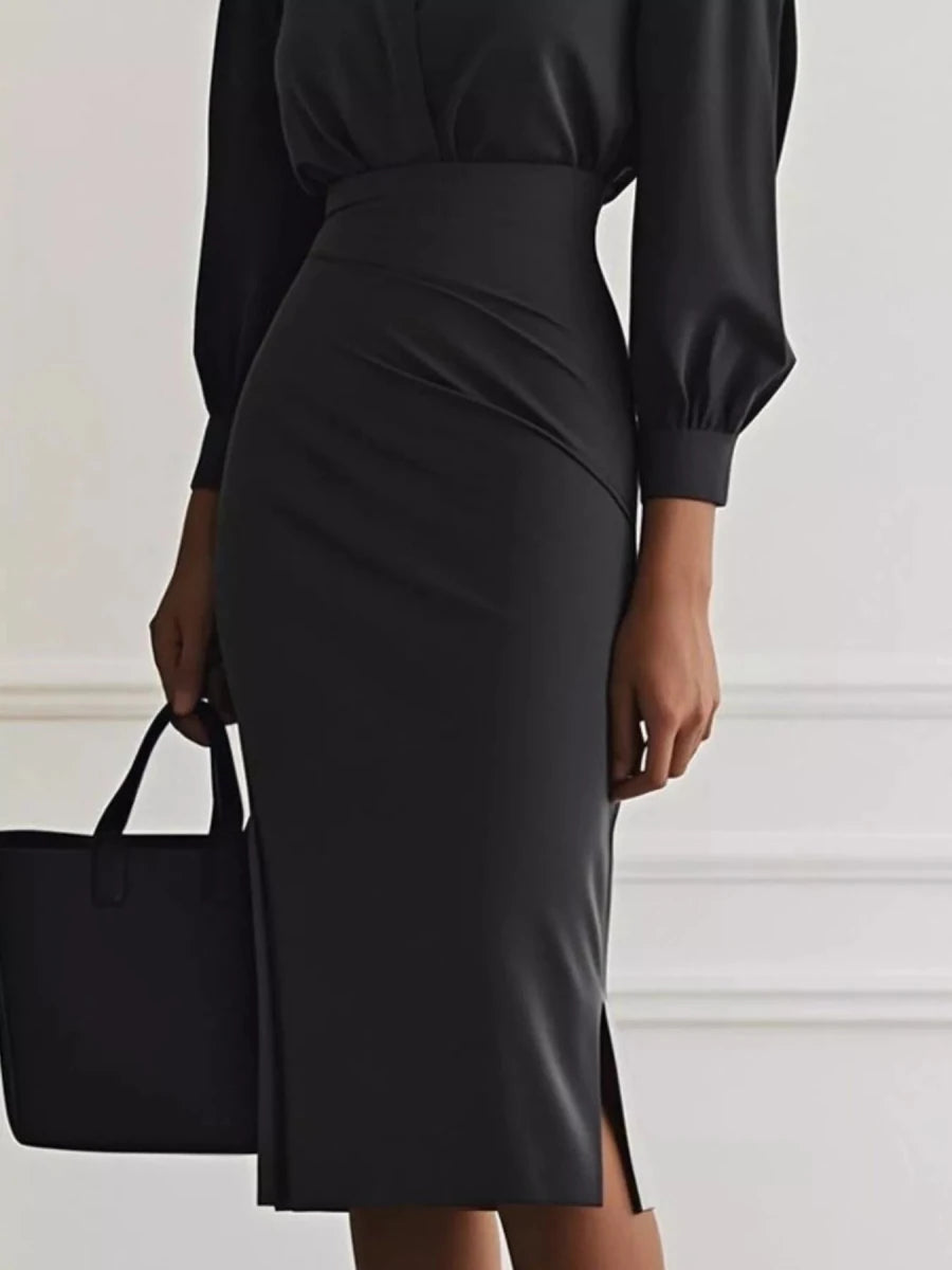 Ruched Midi Shirt Dress Side Slit - 