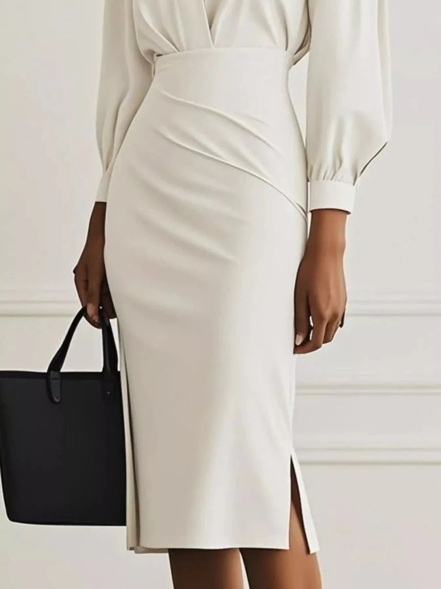 Ruched Midi Shirt Dress Side Slit - 