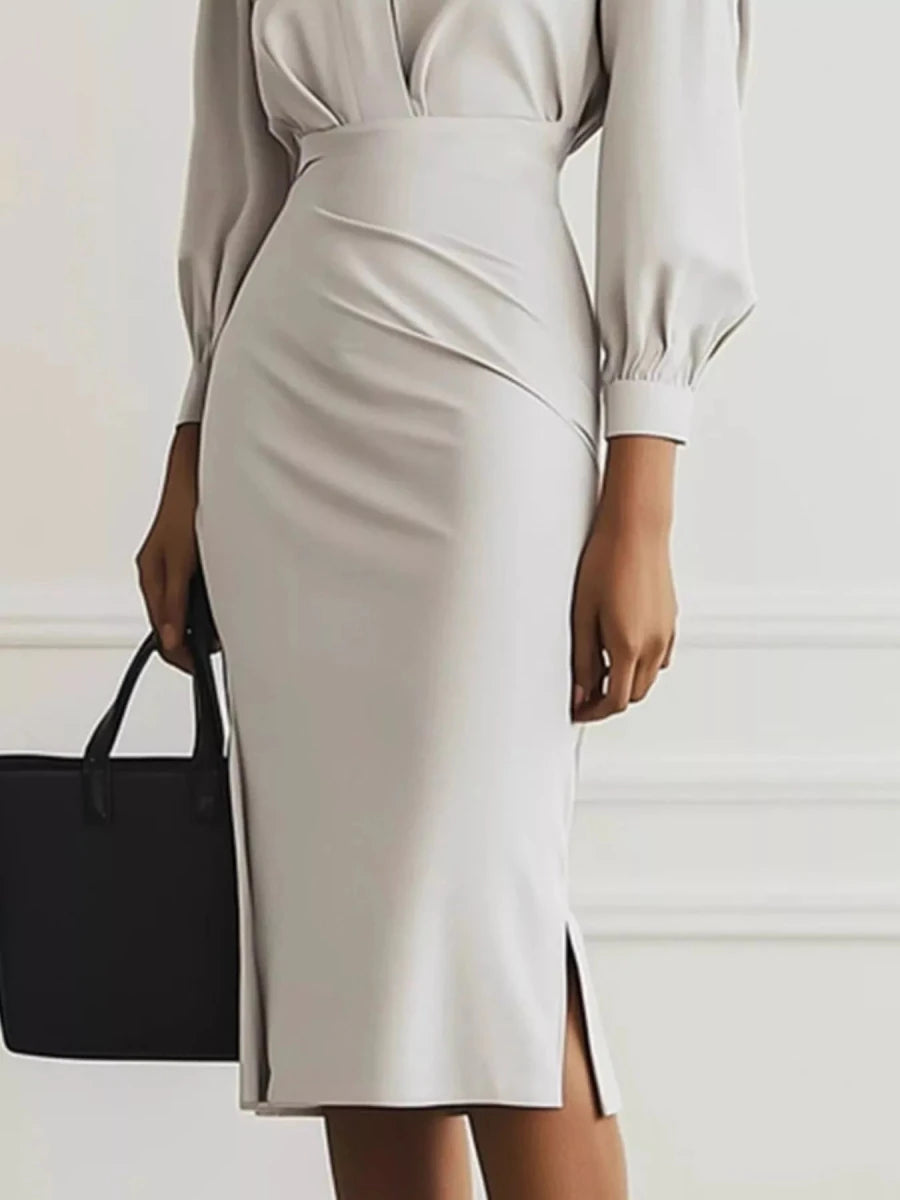 Ruched Midi Shirt Dress Side Slit - 