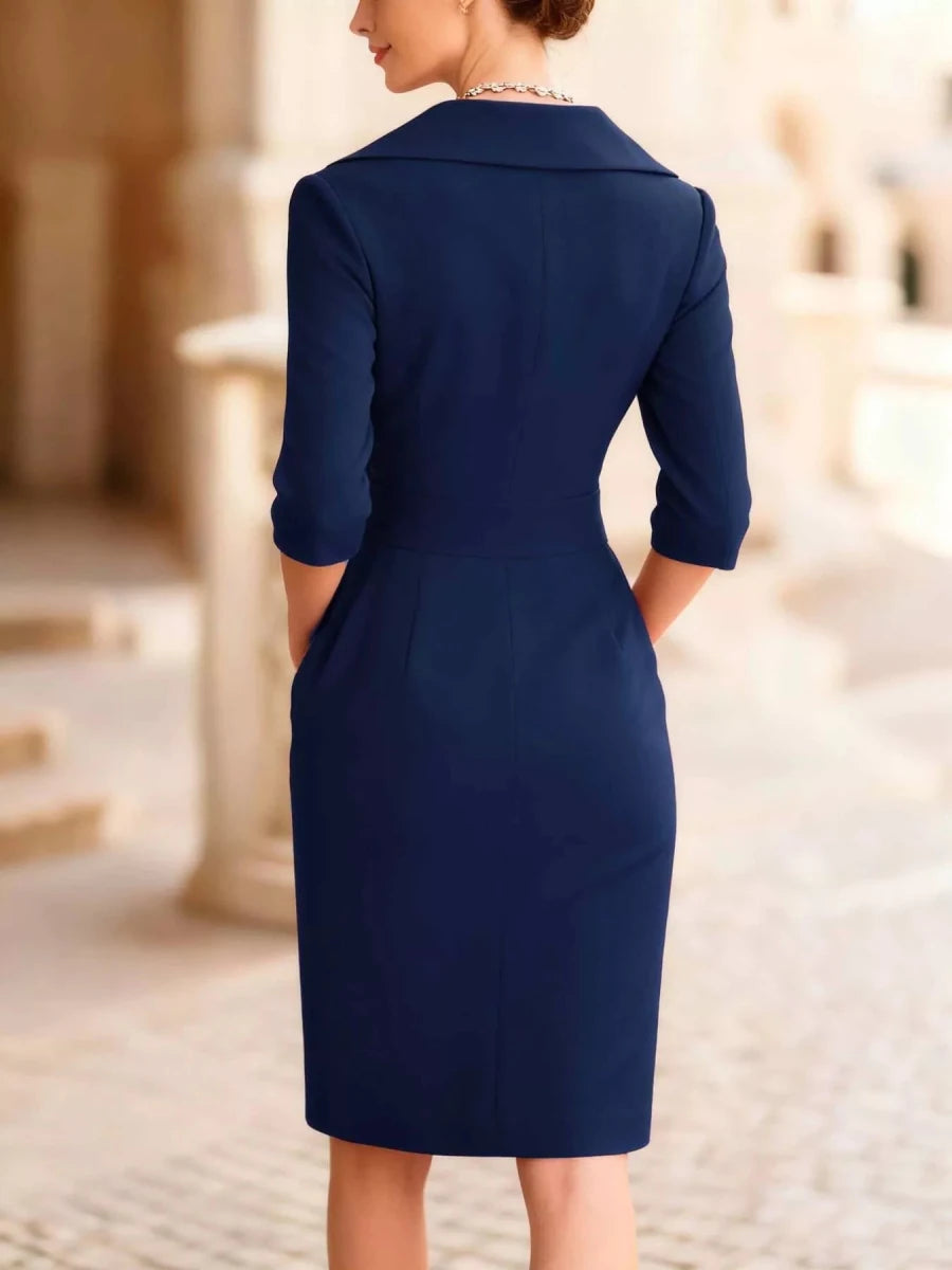 Ruched Slit Long Sleeve Dress - 