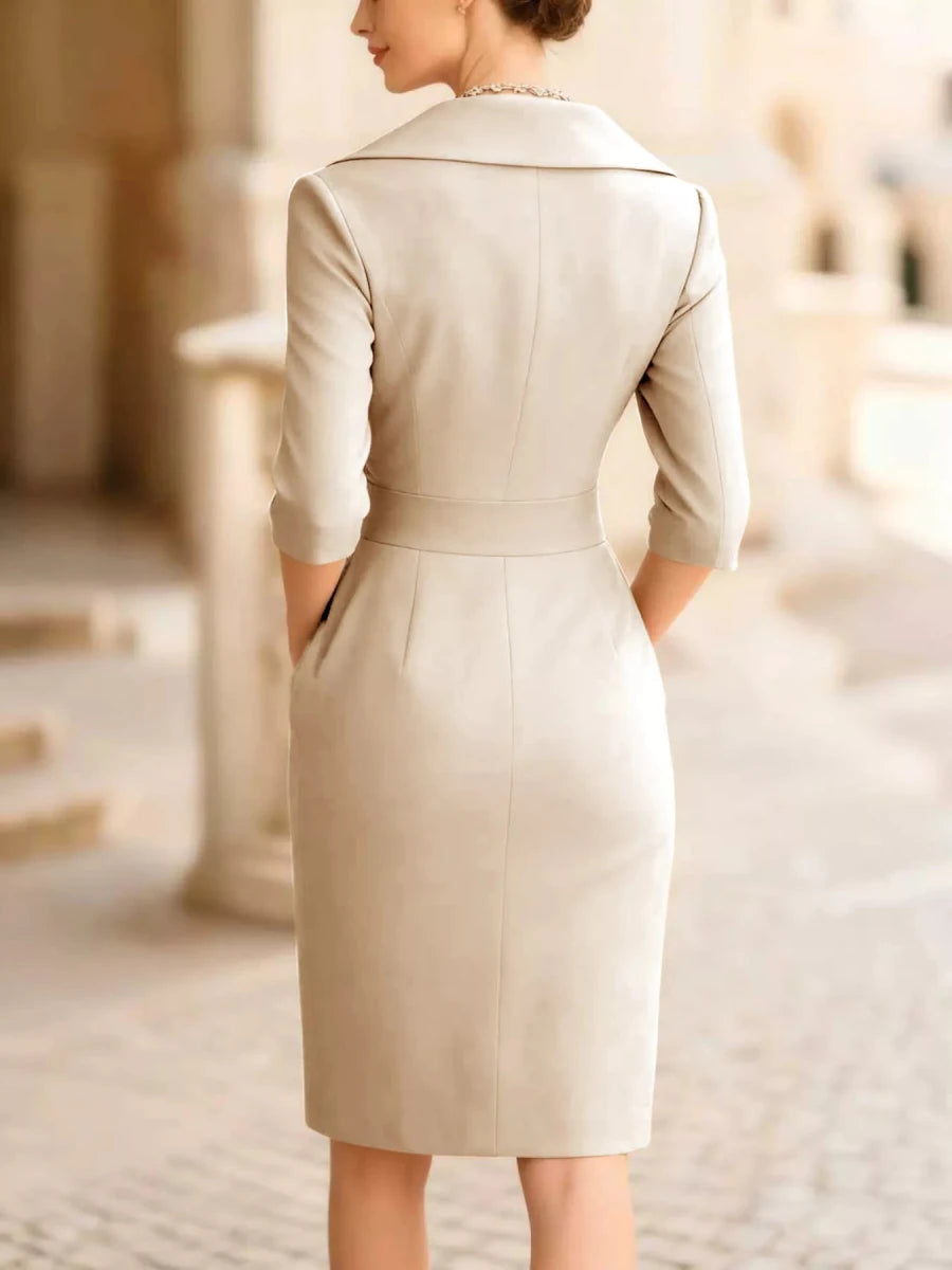 Ruched Slit Long Sleeve Dress - 