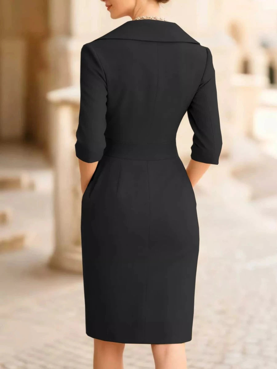 Ruched Slit Long Sleeve Dress - 