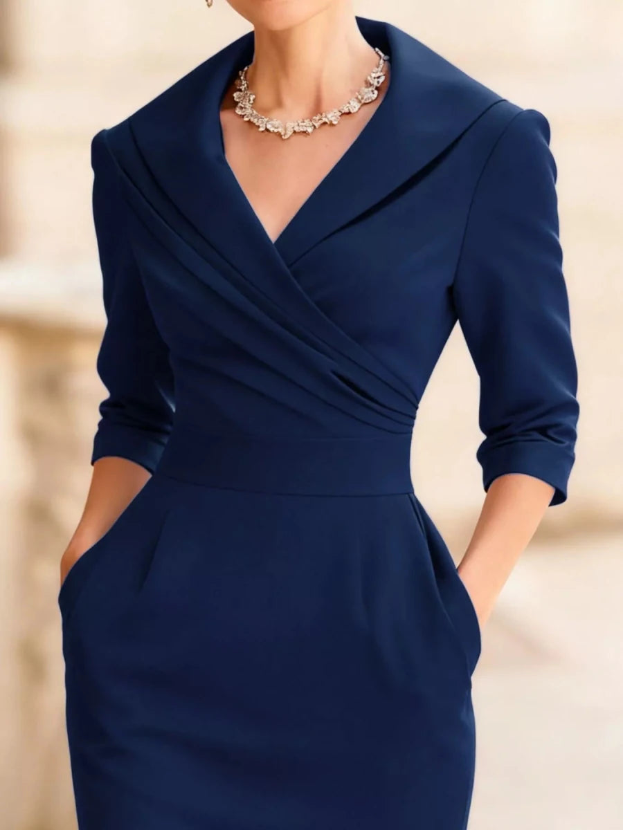 Ruched Slit Long Sleeve Dress - 