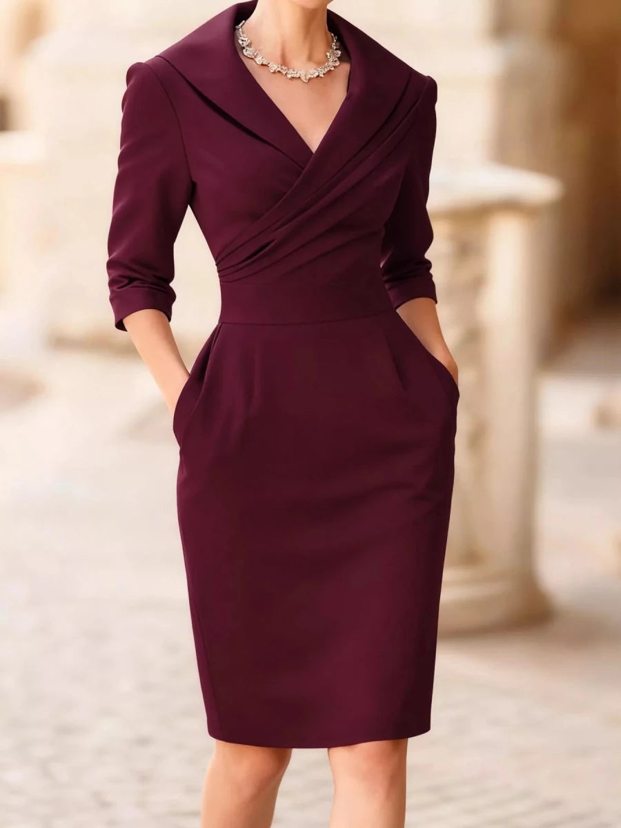 Ruched Slit Long Sleeve Dress - 