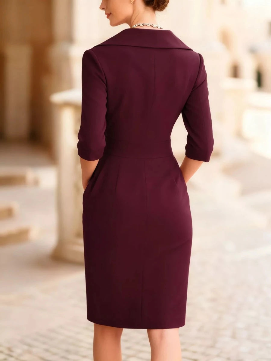 Ruched Slit Long Sleeve Dress - 