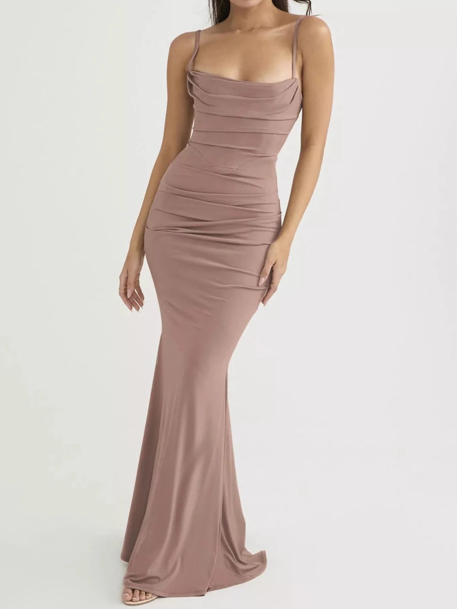 Ruched Spaghetti Strap Maxi Dress - 