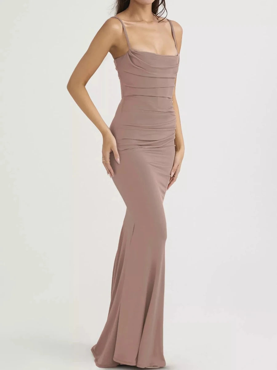 Ruched Spaghetti Strap Maxi Dress - 
