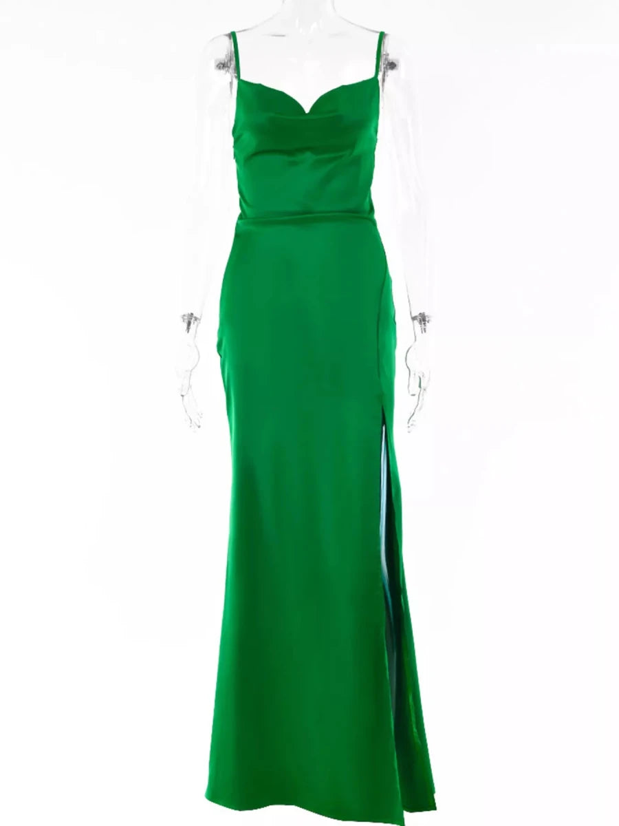 Ruched Split Spaghetti Strap Maxi Dress - 