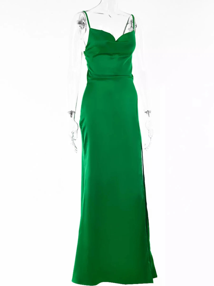 Ruched Split Spaghetti Strap Maxi Dress - 