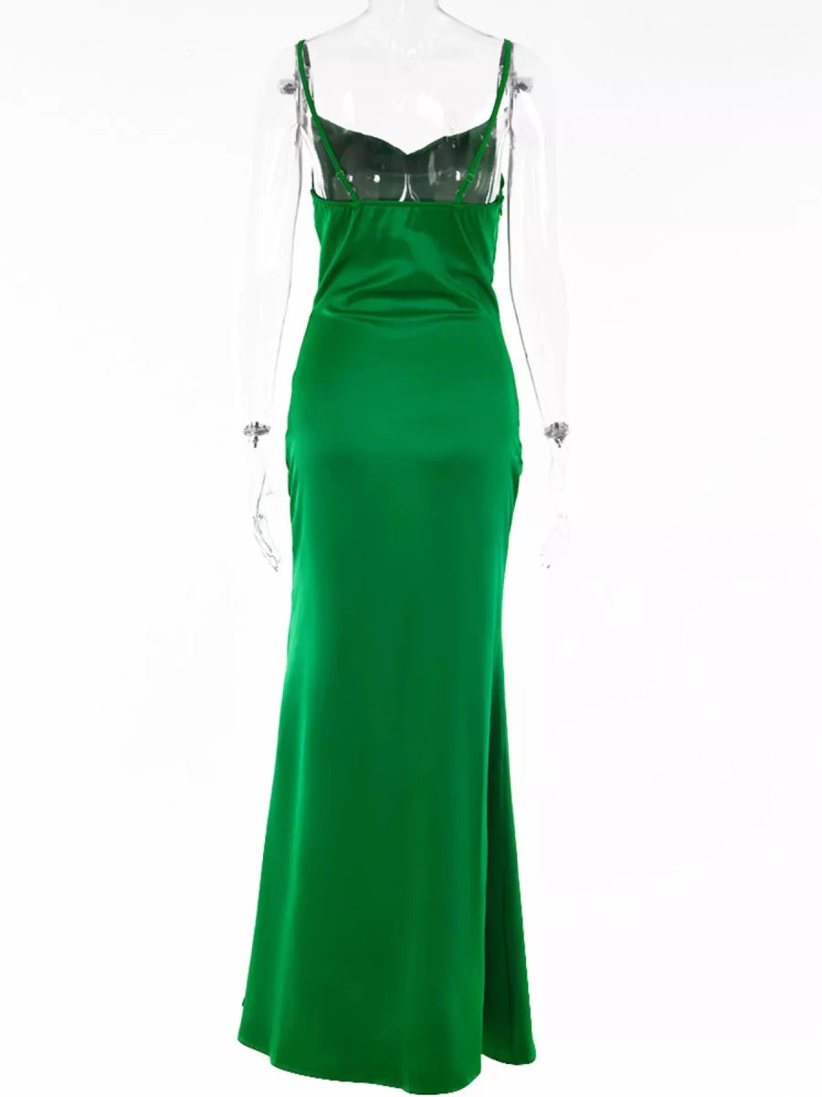 Ruched Split Spaghetti Strap Maxi Dress - 