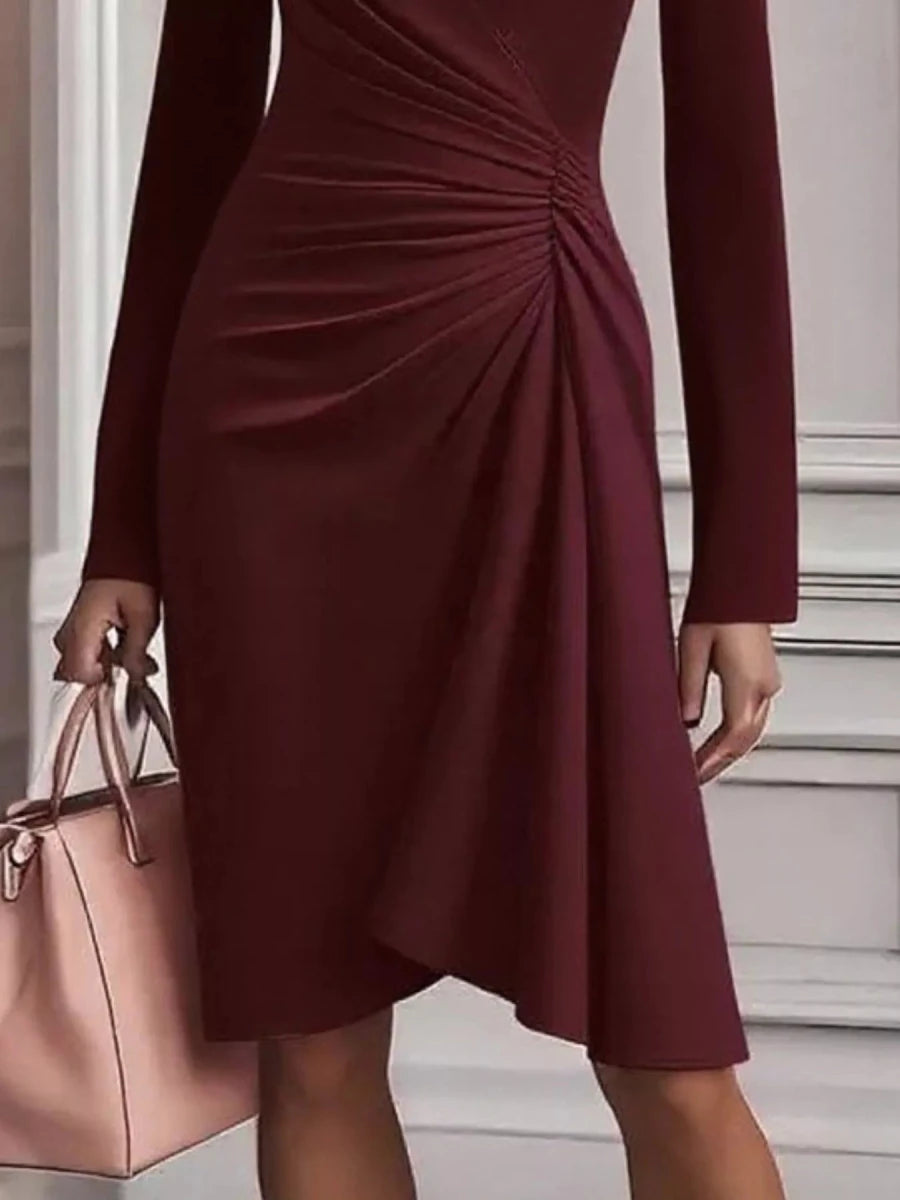 Ruched Surplice Long Sleeve Dress - 