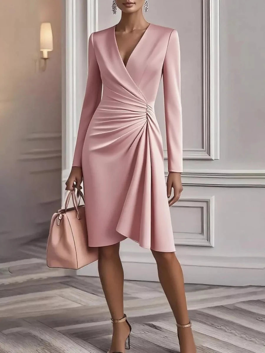 Ruched Surplice Long Sleeve Dress - 