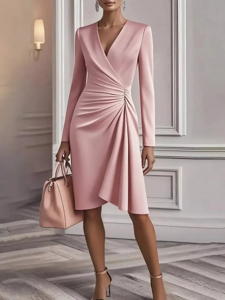 Ruched Surplice Long Sleeve Dress - 