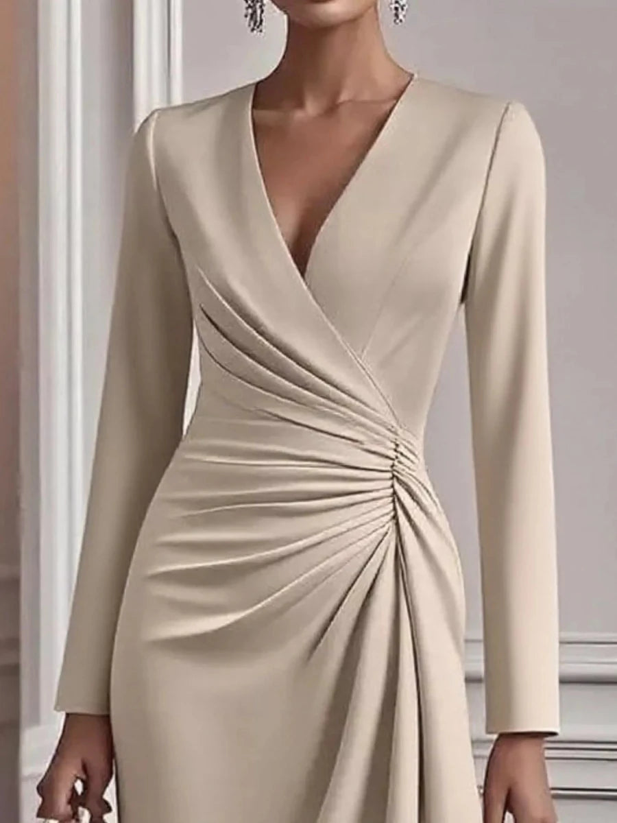 Ruched Surplice Long Sleeve Dress - 