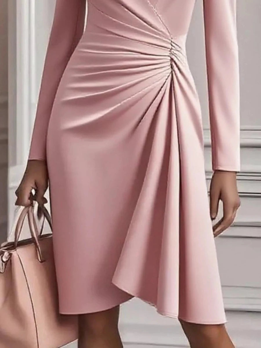 Ruched Surplice Long Sleeve Dress - 